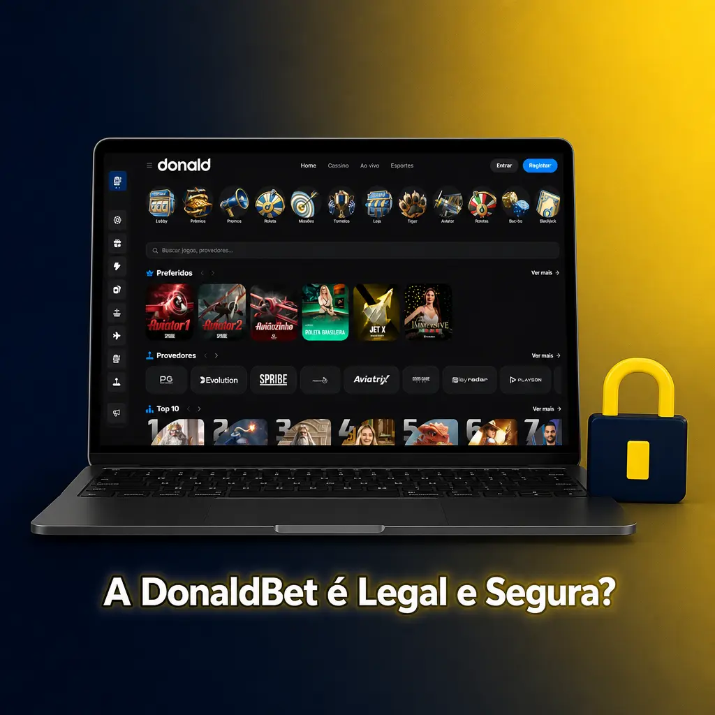 Selo de licença da DonaldBet com autorização da SPA/MF e ícones de segurança SSL e jogo responsável