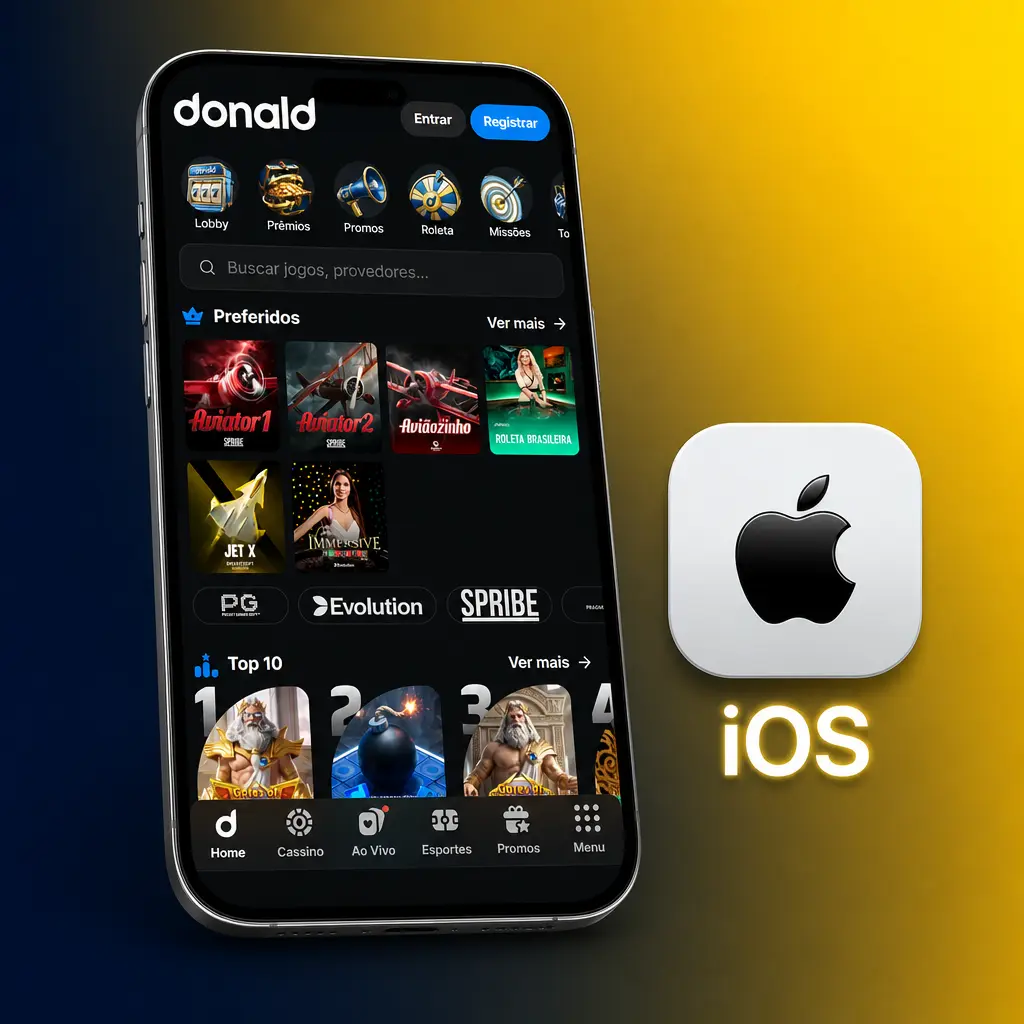 Tela de download e instalação do aplicativo DonaldBet para iPhone com sistema iOS
