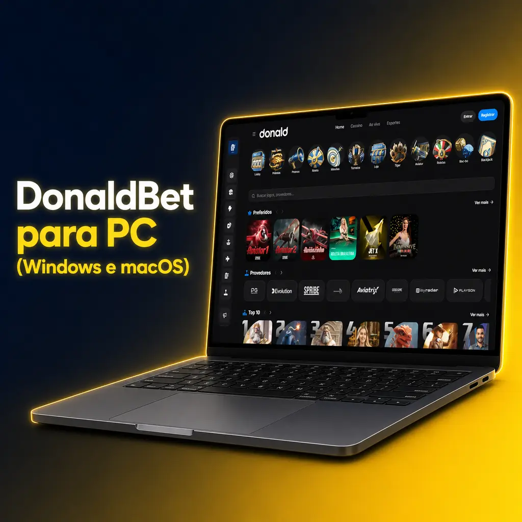 DonaldBet para PC: apostas em futebol, basquete e eSports direto pelo navegador, sem instalação, em Windows e macOS.