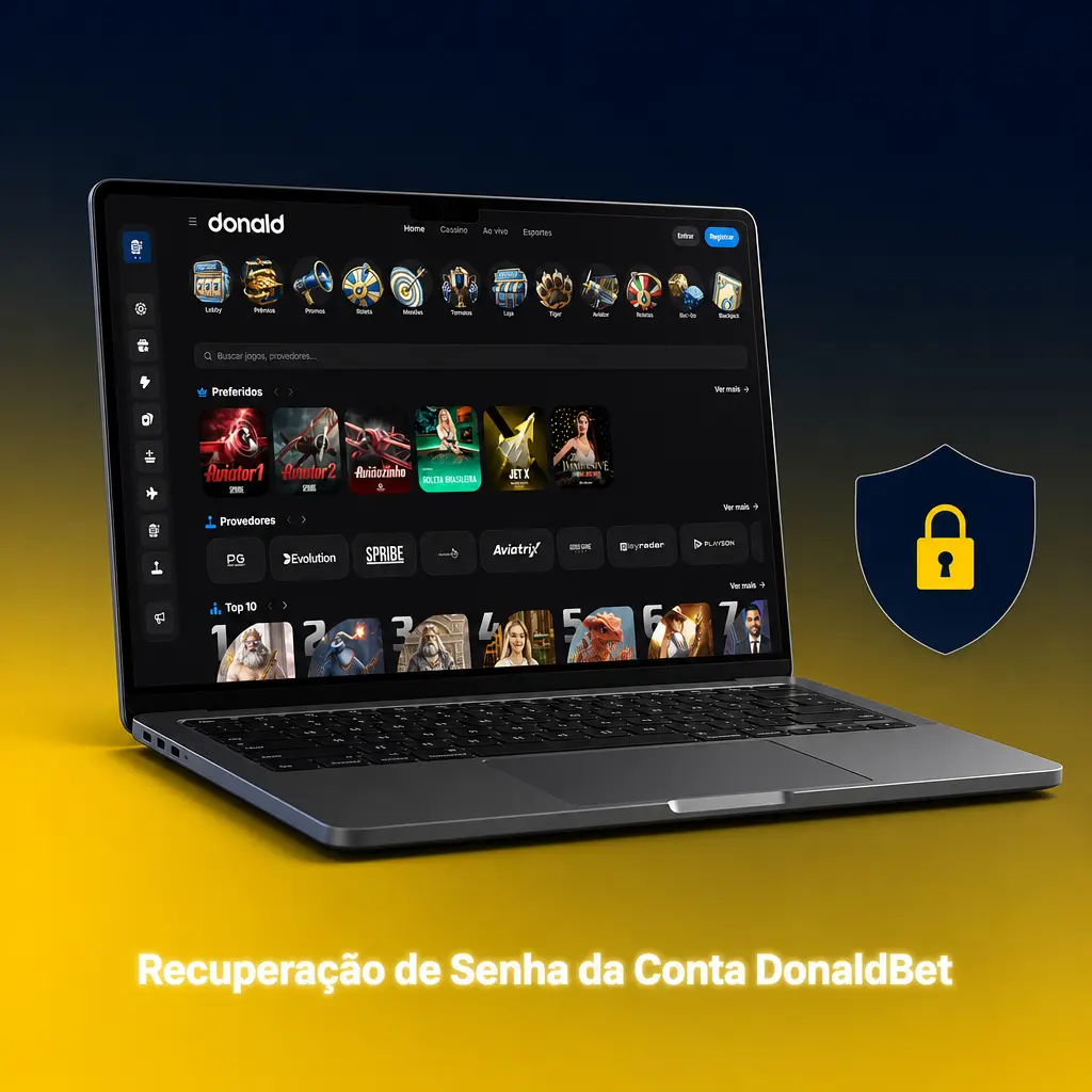 Tela de recuperação de senha da conta DonaldBet com opções de e-mail ou SMS para redefinir o acesso